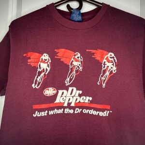 Vintage 80s Dr Pepper Cycling T-Shirt Mens Large Maroon Single Stitch USA Made